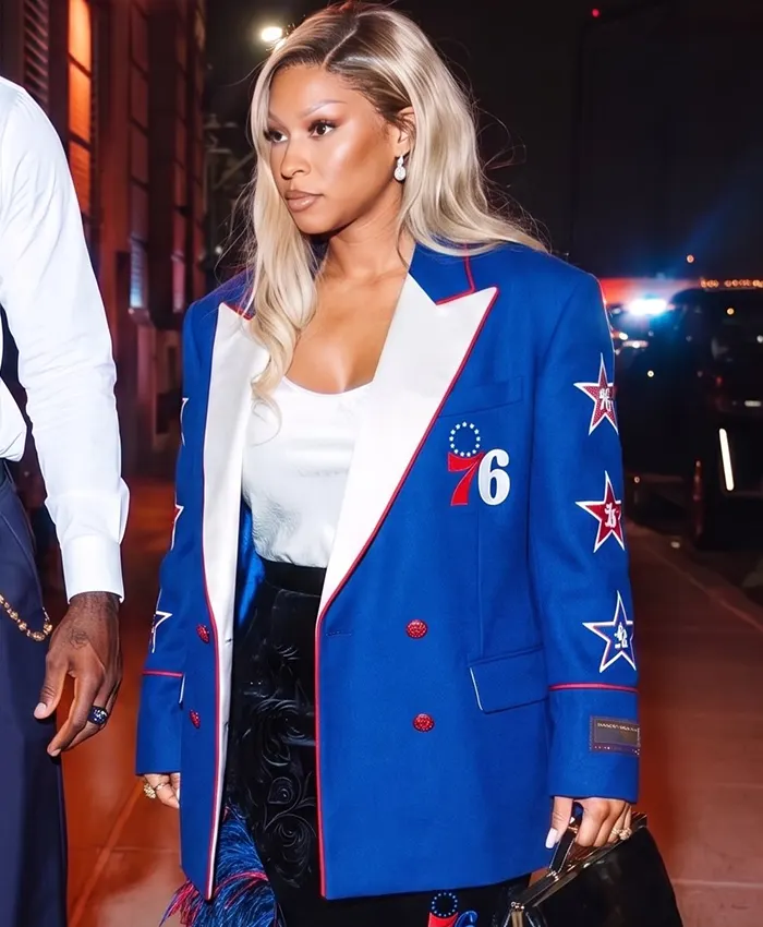 Savannah James Philadelphia 76ers Blue Double-Breasted Blazer front view