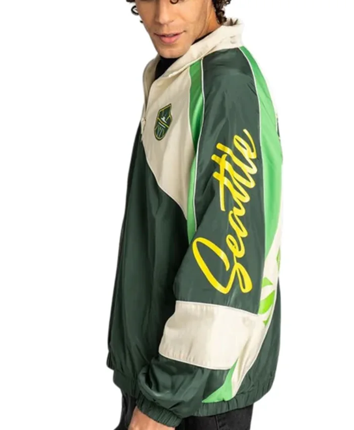 Seattle Storm Wild Collective Oversized Track Jacket side angle with casual look