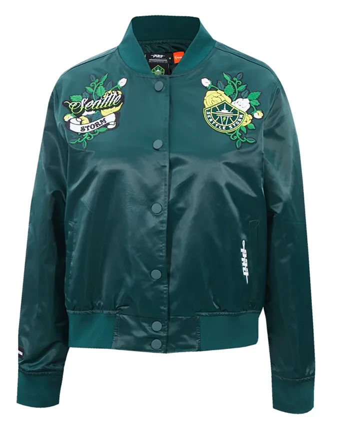 Seattle Storm Women's Ink And Bloom Satin Jacket front with elegant finish