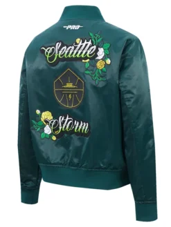 Seattle Storm Women's Ink And Bloom Satin Jacket side angle in satin fabric