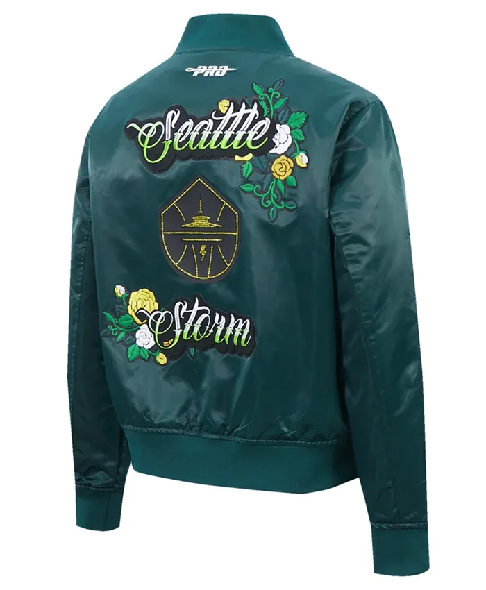 Seattle Storm Women's Ink And Bloom Satin Jacket side angle in satin fabric