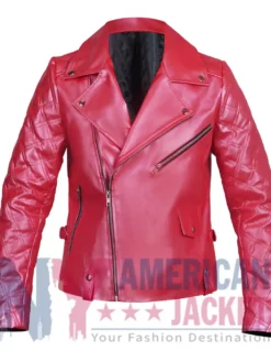 Sex Life Billie Connelly Pink Leather Jacket Front View