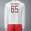 Shop Thom Browne 65 Intarsia White Wool Bomber Jacket Back View