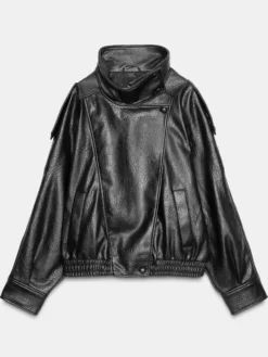 Shop-Womens-Zara-Black-Leather-Bomber-Jacket-Viral-Trending