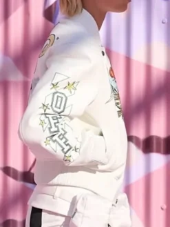 Side View of OFF White x WNBA New York Liberty White Leather Jacket