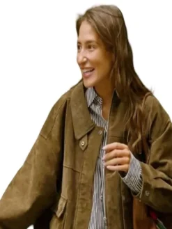 Side view of Amanda Batula In the City S01 Brown Suede Leather Jacket