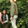 Side view of Willa Fitzgerald Reacher S01 Roscoe Conklin Green Cotton Jacket