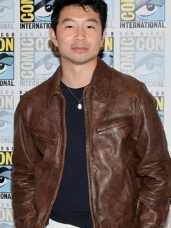 Simu Liu Marvel SDCC 2026 Brown Leather Jacket front view design