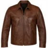 Simu Liu Marvel SDCC 2026 Brown Leather Jacket with classic collar and zipper closure