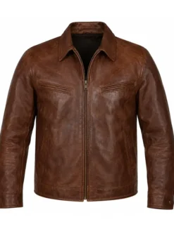 Simu Liu Marvel SDCC 2026 Brown Leather Jacket with classic collar and zipper closure