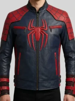 Spider-Man Brand New Day 2026 Black and Red Leather Costume Jacket front view