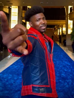 Spider-Man Brand New Day 2026 Dominique Barrett leather jacket with zipper cuffs and full-length sleeves