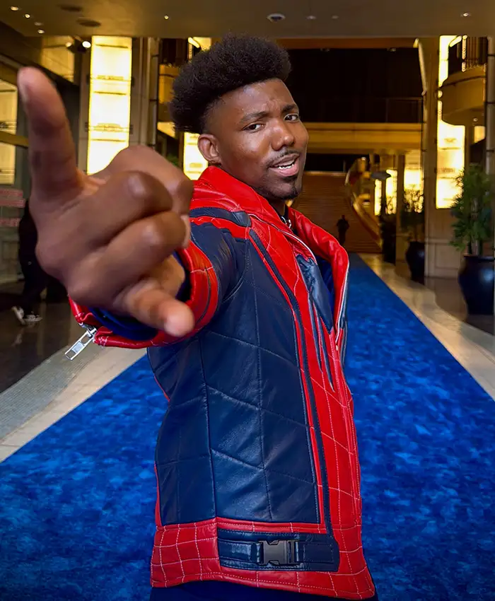 Spider-Man Brand New Day 2026 Dominique Barrett leather jacket with zipper cuffs and full-length sleeves