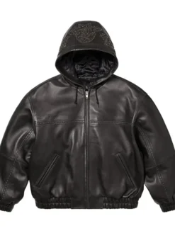 Supreme-Studded-Hooded-Black-Leather-Bomber-Jacket