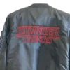 TV-Series Stranger Things Black Satin Bomber Crew Jacket Back View