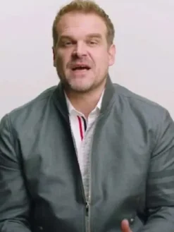 TV-Series Stranger Things Season 04 David Harbour Grey Bomber Jacket front view