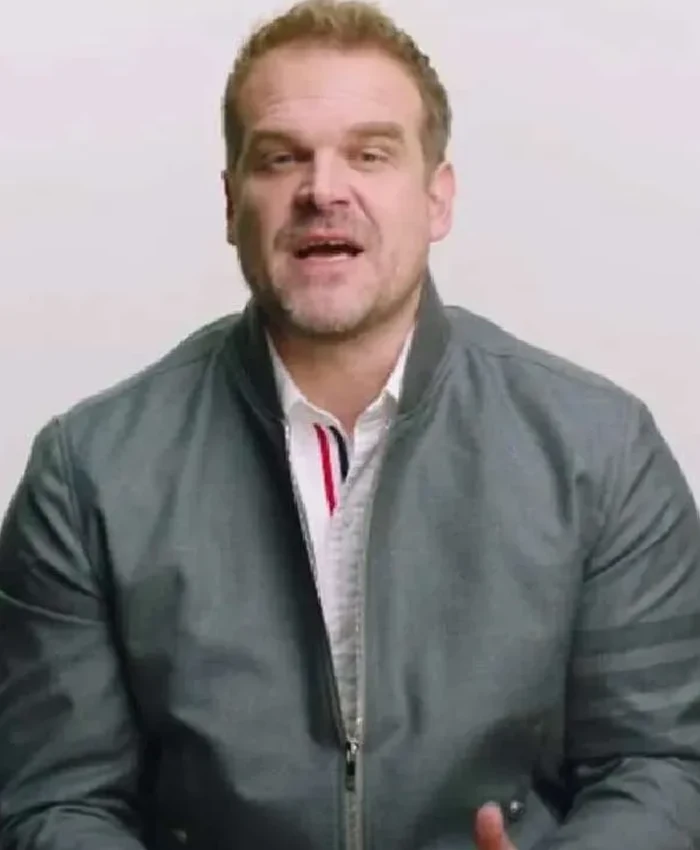 TV-Series Stranger Things Season 04 David Harbour Grey Bomber Jacket front view