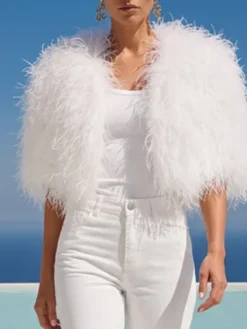 The Obsession Feather Cape White Jacket