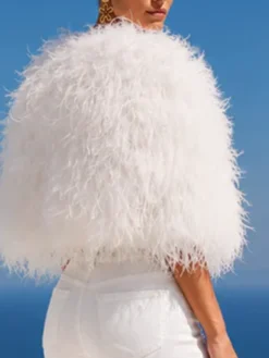 The Obsession White Cape Feather Jacket