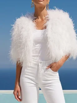 The Obsession White Feather Cape Jacket