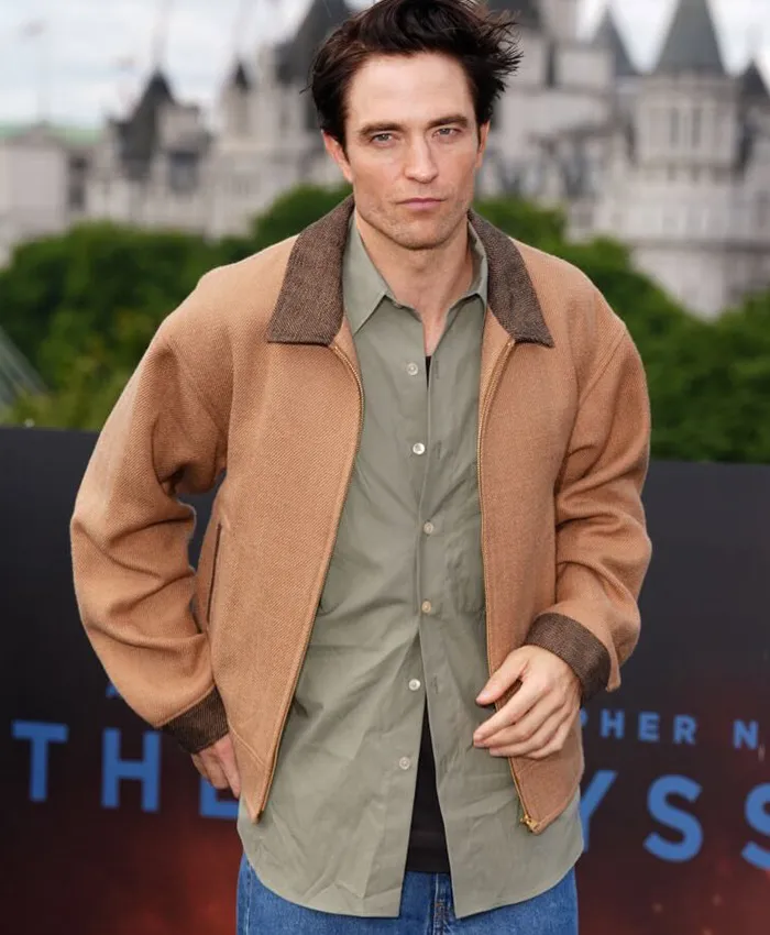 The Odyssey London Premier 2026 Robert Pattinson Brown Jacket