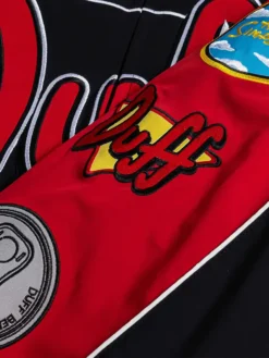 The Simpsons Duff Man Cotton Racing Bomber Jacket with YKK zipper and rib-knit cuffs