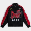 The Simpsons x Shoe Palace Duff Man Black and Red Cotton Racing Bomber Jacket front view