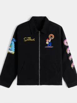 The Simpsons x Shoe Palace Lard Lad Donuts Black Cotton Work Jacket front view