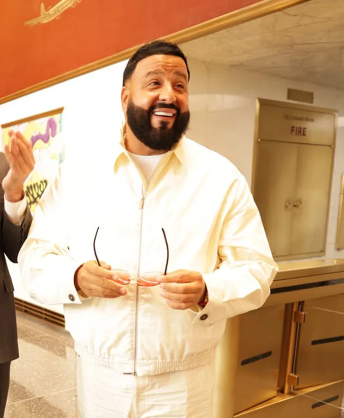 The Tonight Show DJ Khaled White Satin Jacket Front View