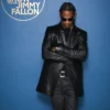 The Tonight Show Travis Scott Black Leather Blazer Front View