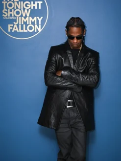 The Tonight Show Travis Scott Black Leather Blazer Front View