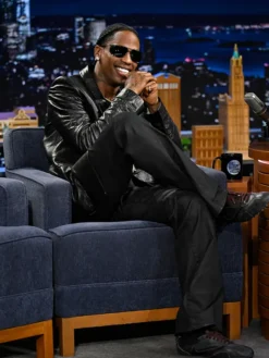 The Tonight Show Travis Scott Leather Black Blazer