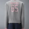 Thom Browne 65 Intarsia Grey Wool Bomber Jacket Back View