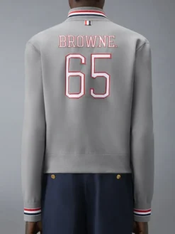 Thom Browne 65 Intarsia Grey Wool Bomber Jacket Back View