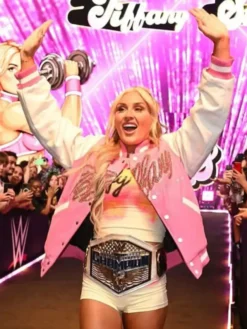 Tiffy Fanatics Fest NYC 2026 Pink Varsity Jacket Front View