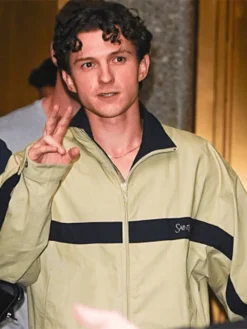 Tom Holland NYC Saint Laurent Beige Windbreaker Jacket Side View