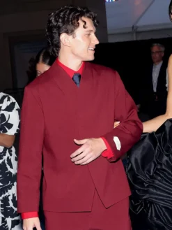 Tom Holland Spider-Man Brand New Day red suit featuring tailored blazer and matching trousers