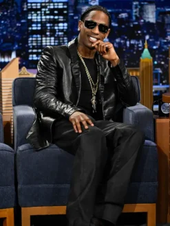 Travis Scott The Tonight Show Leather Black Blazer Side View