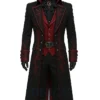Victorian Gothic Vampire Red Embroidered Steampunk Coat
