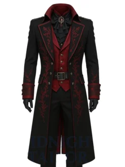 Victorian Gothic Vampire Red Embroidered Steampunk Coat