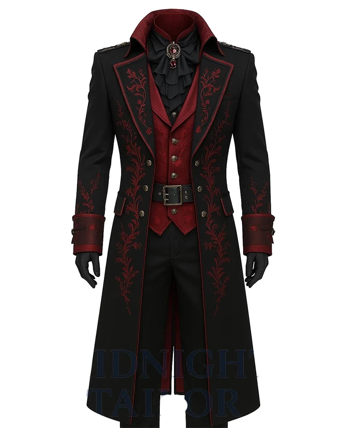 Victorian Gothic Vampire Red Embroidered Steampunk Coat