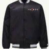 WNBA All Teams 30th Anniversary 2026 Black Satin Varsity Jacket front view