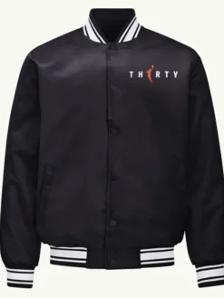 WNBA All Teams 30th Anniversary 2026 Black Satin Varsity Jacket front view