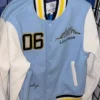 WNBA Chicago Sky Limitless Blue and White Varsity Jacket with rib-knit collar