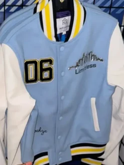 WNBA Chicago Sky Limitless Blue and White Varsity Jacket with rib-knit collar