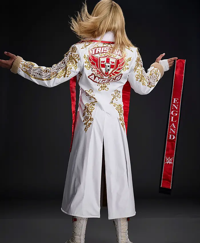 WWE Tristan Angels White And Gold Embellished Wrestling Coat Back View