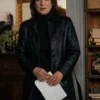 Winona Ryder TV-Series Stranger Things S01 Joyce Byers Black Leather Coat front view