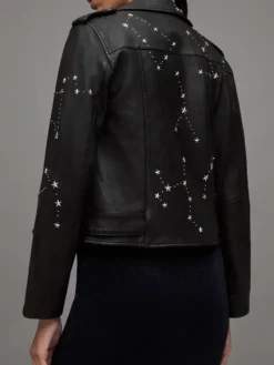Women-All-Saints-Balfern-Studded-Black-Leather-Jacket-Back-View