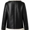 Womens Black Aviator Leather Jacket with Cream Shearling Trim Back View