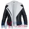 Womens Black Aviator Leather Jacket with Cream Shearling Trim front view design